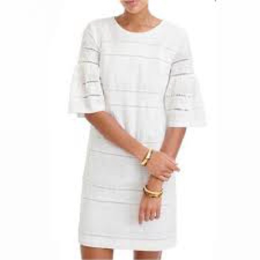 J. Crew White Eyelet Flutter Bell Sleeve Shift Dress Women's J Crew Size 6 Lined